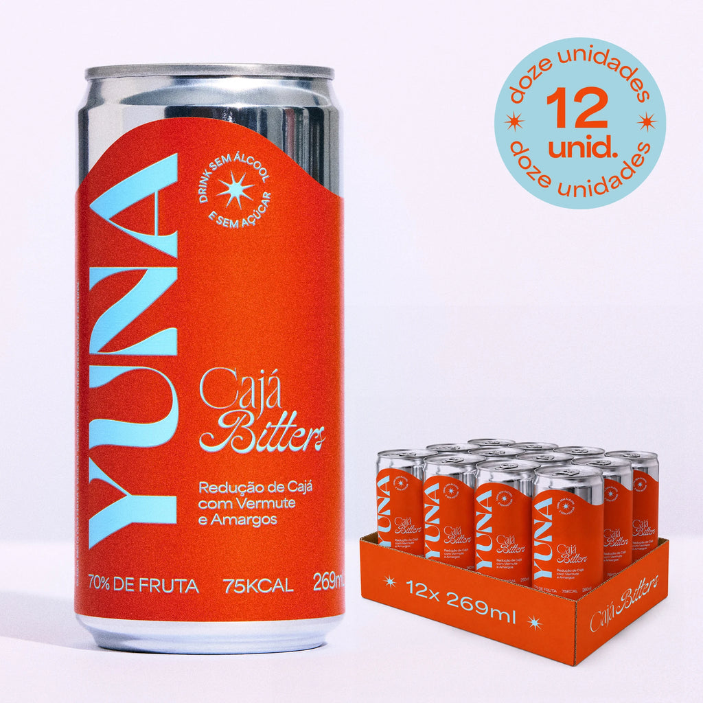 Cajá Bitters YUNA: lata e pack com 12 latas de 269 ml