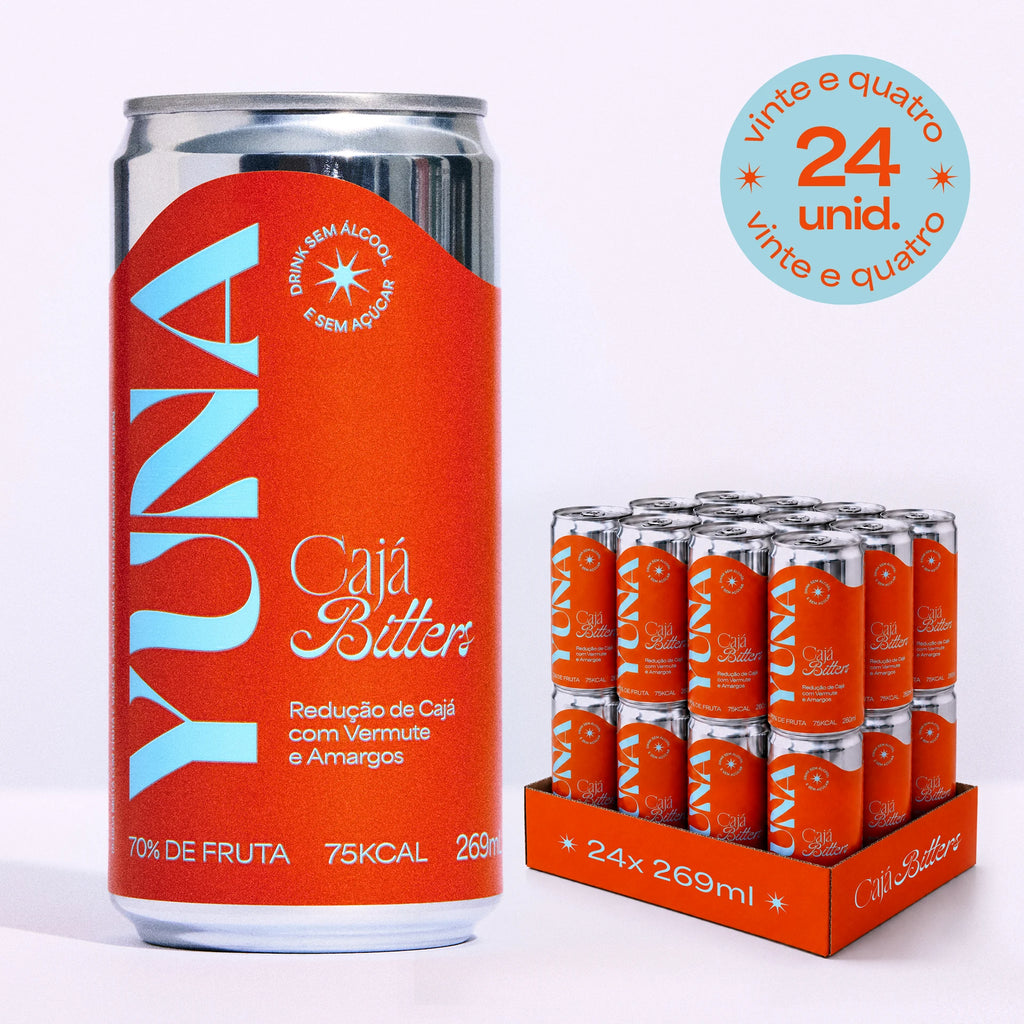 Cajá Bitters YUNA: lata e pack com 24 latas de 269 ml