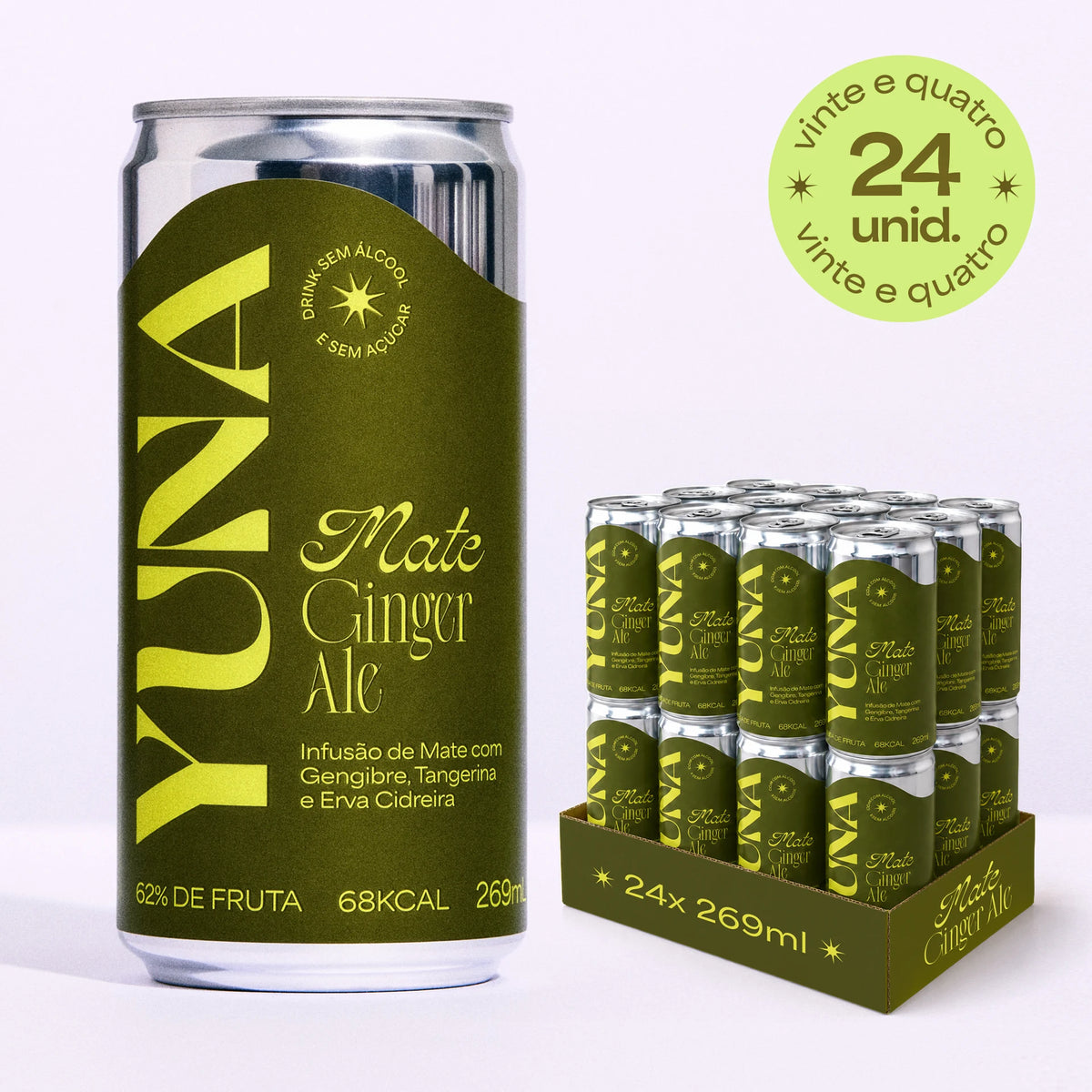 Mate Ginger Ale YUNA: lata e pack com 24 latas de 269 ml