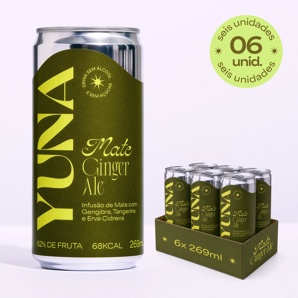 Mate Ginger Ale YUNA: lata e pack com 6 latas de 269 ml
