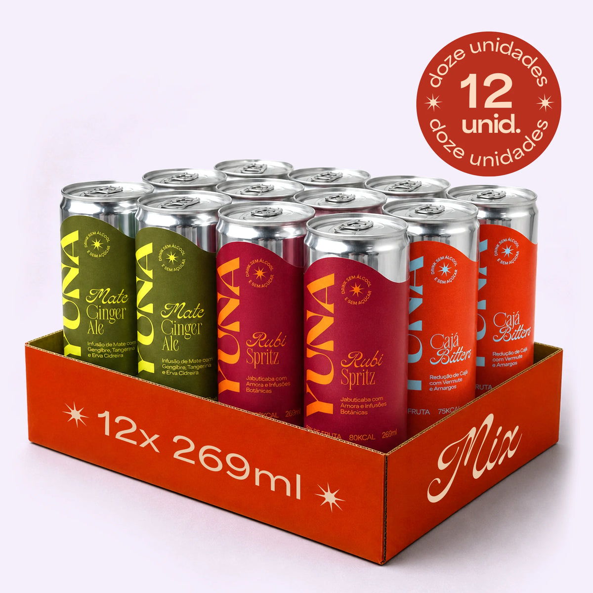 YUNA Mix: caixa com 12 latas de 269 ml dos três sabores